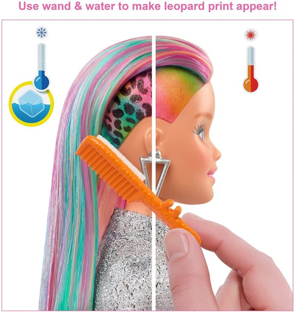 Barbie Leopard Rainbow Hair Doll With Color Change Hair Feature 16 Accessories Fashion