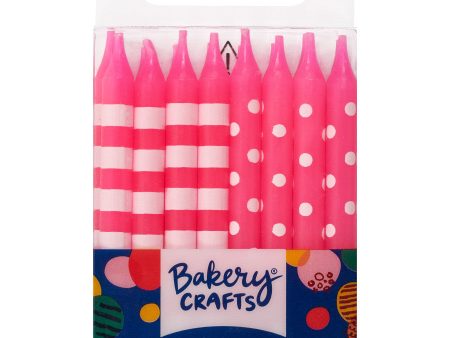 Pink Stripes & Dots Candles 16ct For Sale