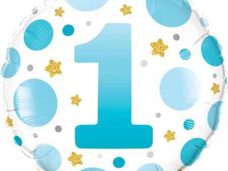 Numeral 1 Blue Dots 18  Foil Balloon, 1ct Online Hot Sale