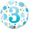 Numeral 3 Blue Dots 18  Foil Balloon, 1ct Sale