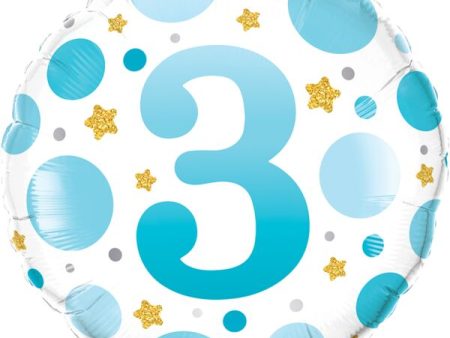 Numeral 3 Blue Dots 18  Foil Balloon, 1ct Sale