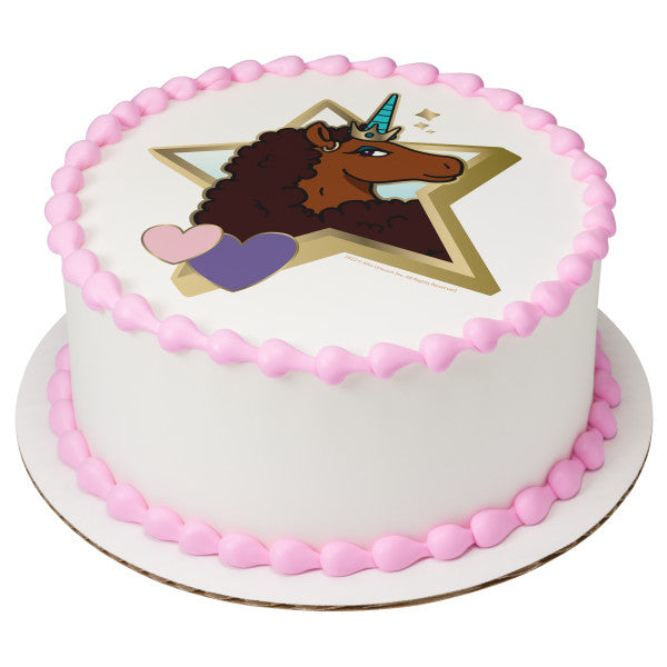 Afro Unicorn Unique Edible Cake Topper Image Sale