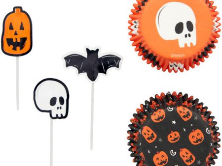 Skull, Bat and Pumpkin Halloween Cupcake Kit, 72-Piece For Cheap