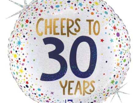 Cheers to 30 Years Holographic 18  Foil Balloon, 1ct Online Sale