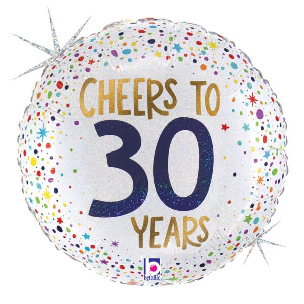 Cheers to 30 Years Holographic 18  Foil Balloon, 1ct Online Sale