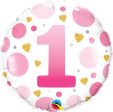 Numeral 1 Pink Dots 18  Foil Balloon, 1ct Supply