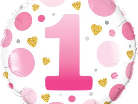 Numeral 1 Pink Dots 18  Foil Balloon, 1ct Supply