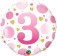 Numeral 3 Pink Dots 18  Foil Balloon, 1ct Online Sale