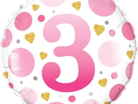 Numeral 3 Pink Dots 18  Foil Balloon, 1ct Online Sale