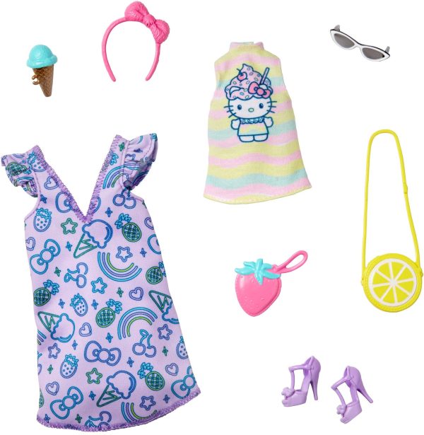 Barbie Storytelling Fashion Pack of Doll Clothes Inspired by Hello Kitty & Friends: Dress, Top & 6 Sweet-Themed Accessories Dolls For Sale