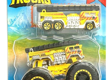 Hot Wheels Monster Trucks 5 Alarm Yellow with Free fire Truck Car Sale