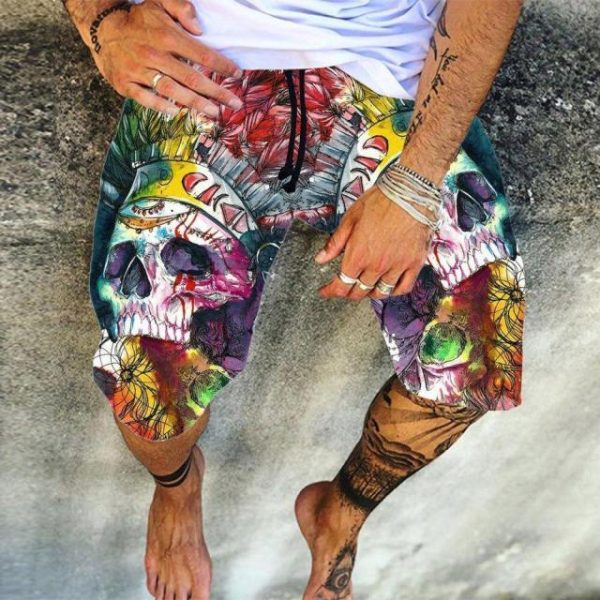 Men s Colorful Skull 3D Printed Swim Shorts Supply