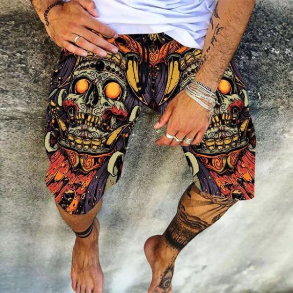 Men s Colorful Skull 3D Printed Swim Shorts Supply