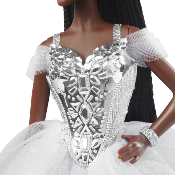 Barbie Signature 2021 Holiday Barbie Doll (12-inch, Brunette Braids) in Silver Gown For Discount