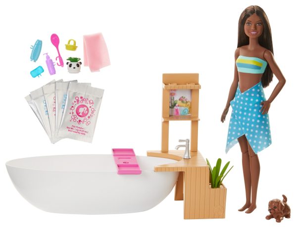 Barbie Fizzy Bath Doll And Playset, Brunette, With Tub, Puppy & More For Cheap