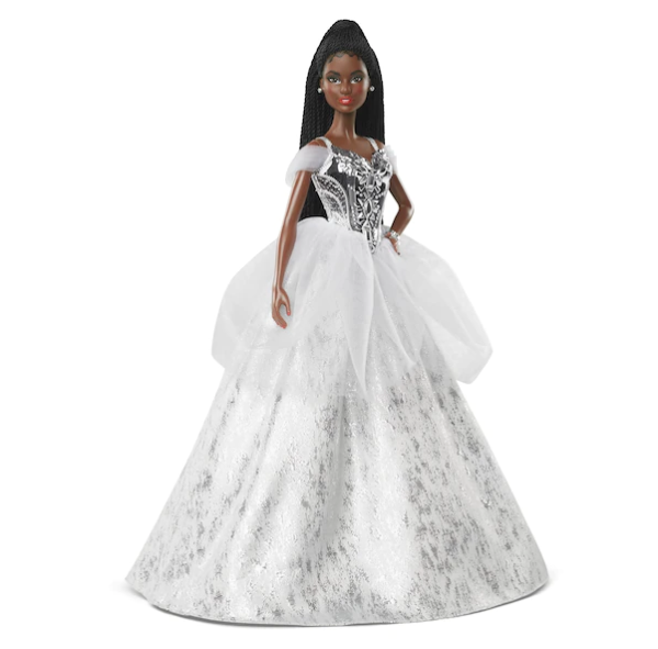 Barbie Signature 2021 Holiday Barbie Doll (12-inch, Brunette Braids) in Silver Gown For Discount