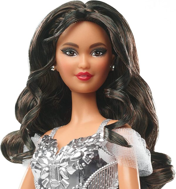 Barbie Signature 2021 Holiday Barbie Doll 12-inch Brunette Curly Hair In Silver Gown Online