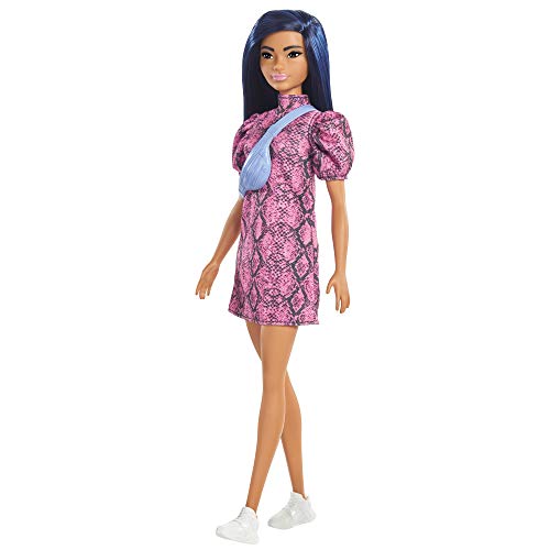 Barbie Fashionistas Doll with Pink Snake Print Dress and Shoulder Bag Hot on Sale