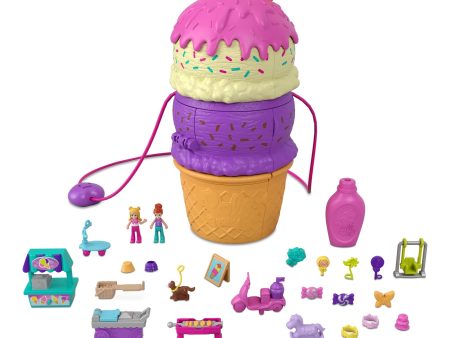 Polly Pocket Spin ‘n Surprise Compact Playset, Ice Cream Cone Shape, Playground Theme Online Hot Sale