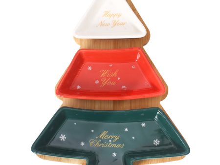 Bamboo Christmas Tree Snack Tray Plate Cheap