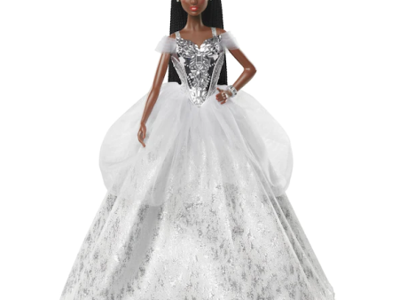 Barbie Signature 2021 Holiday Barbie Doll (12-inch, Brunette Braids) in Silver Gown For Discount